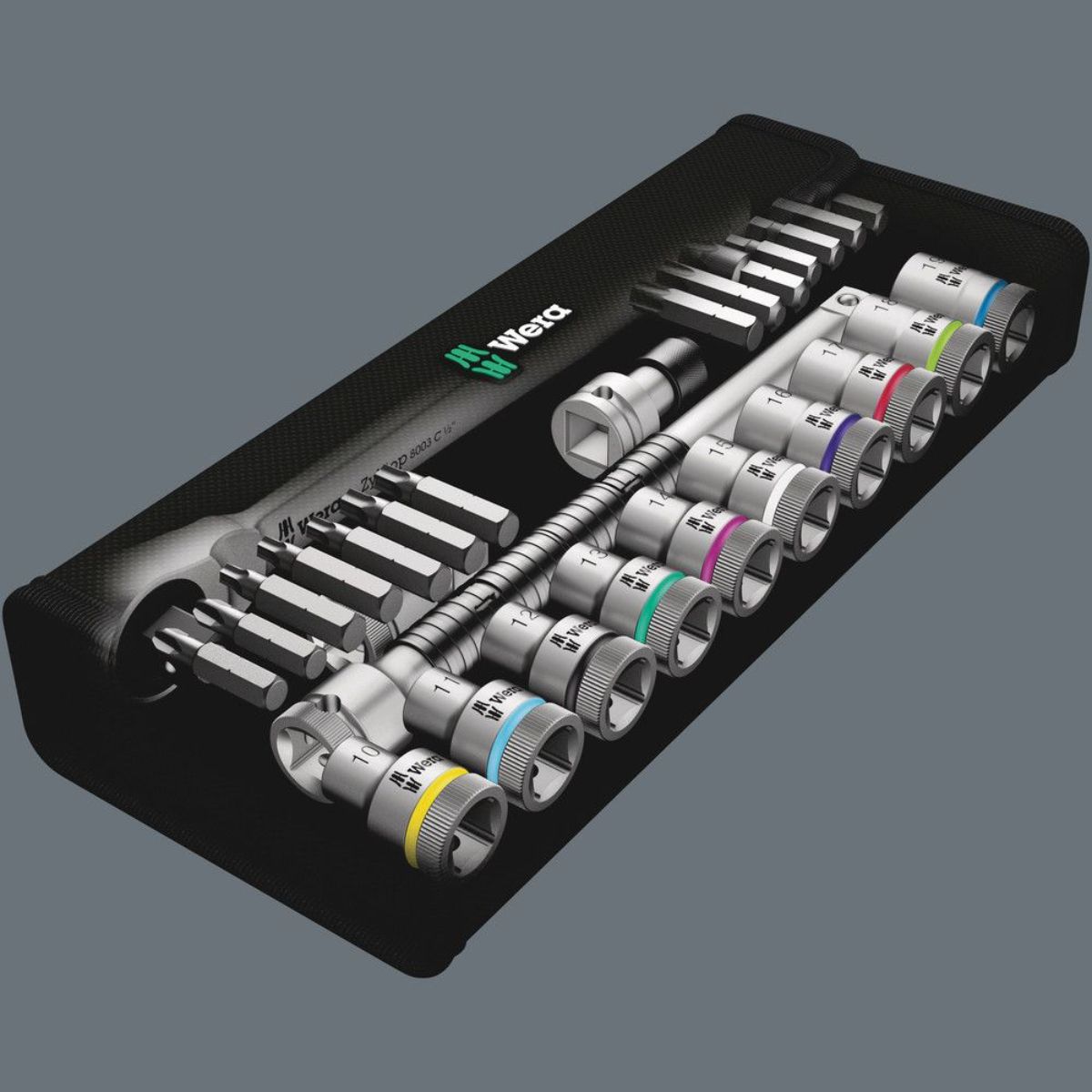 Wera 8100 SC 7 Zyklop Metal-Knarrensatz, Durchsteckvierkant, 1/2"-Antrieb, metrisch, 28-teilig