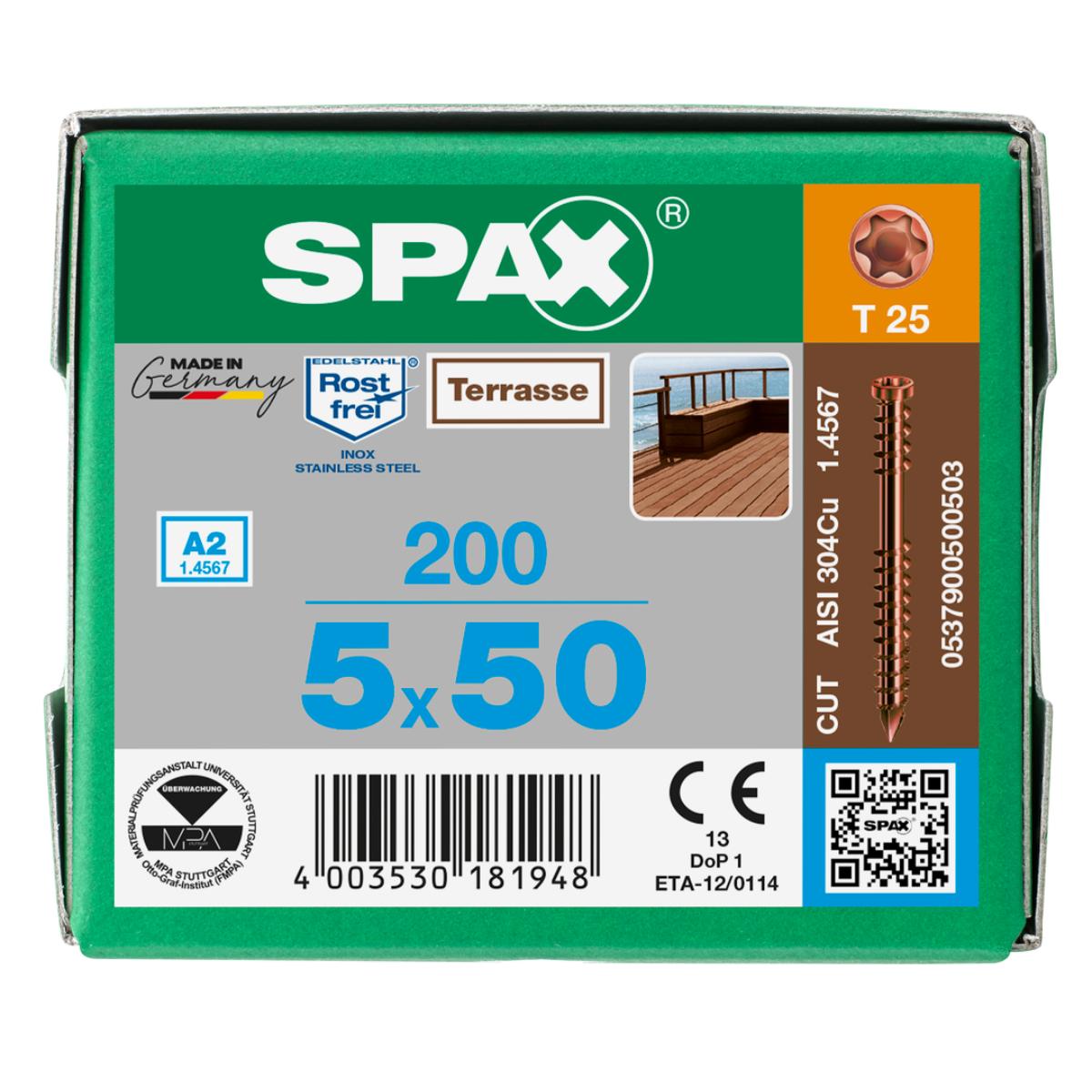 SPAX Terrasse A2 Zylinderkopf T-Star Plus T25 Fixiergewinde Cut antik, 200 Stück