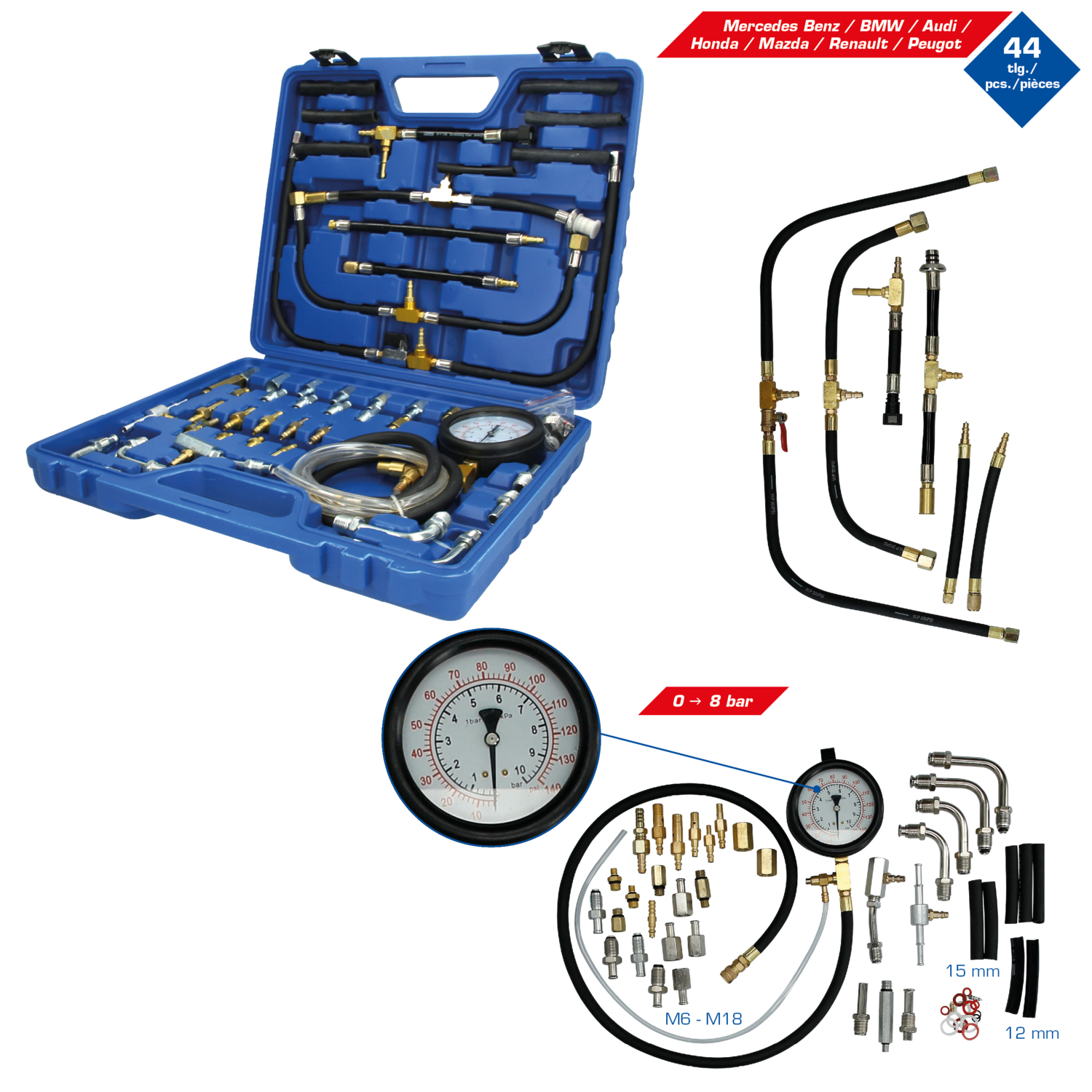 Brilliant Tools Benzindruck-Prüfer-Satz, 0 - 8 bar, 44-tlg - BT581400