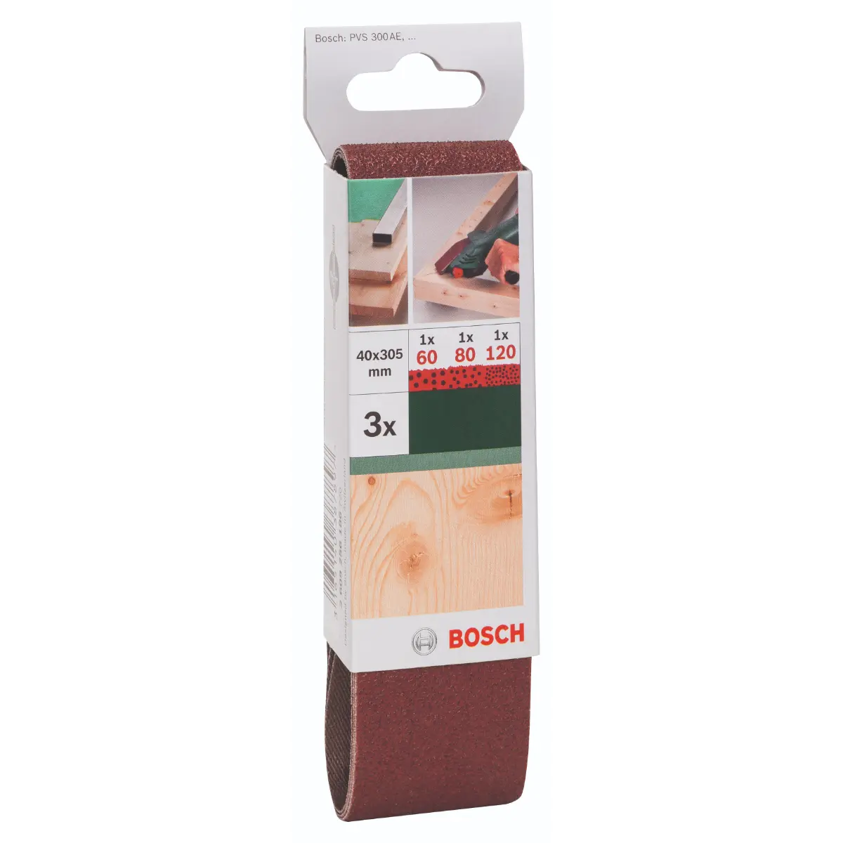 Bosch Schleifband-Set für Bosch-Varioschleifer, rote Qualität K=60-120, 3-tlg.