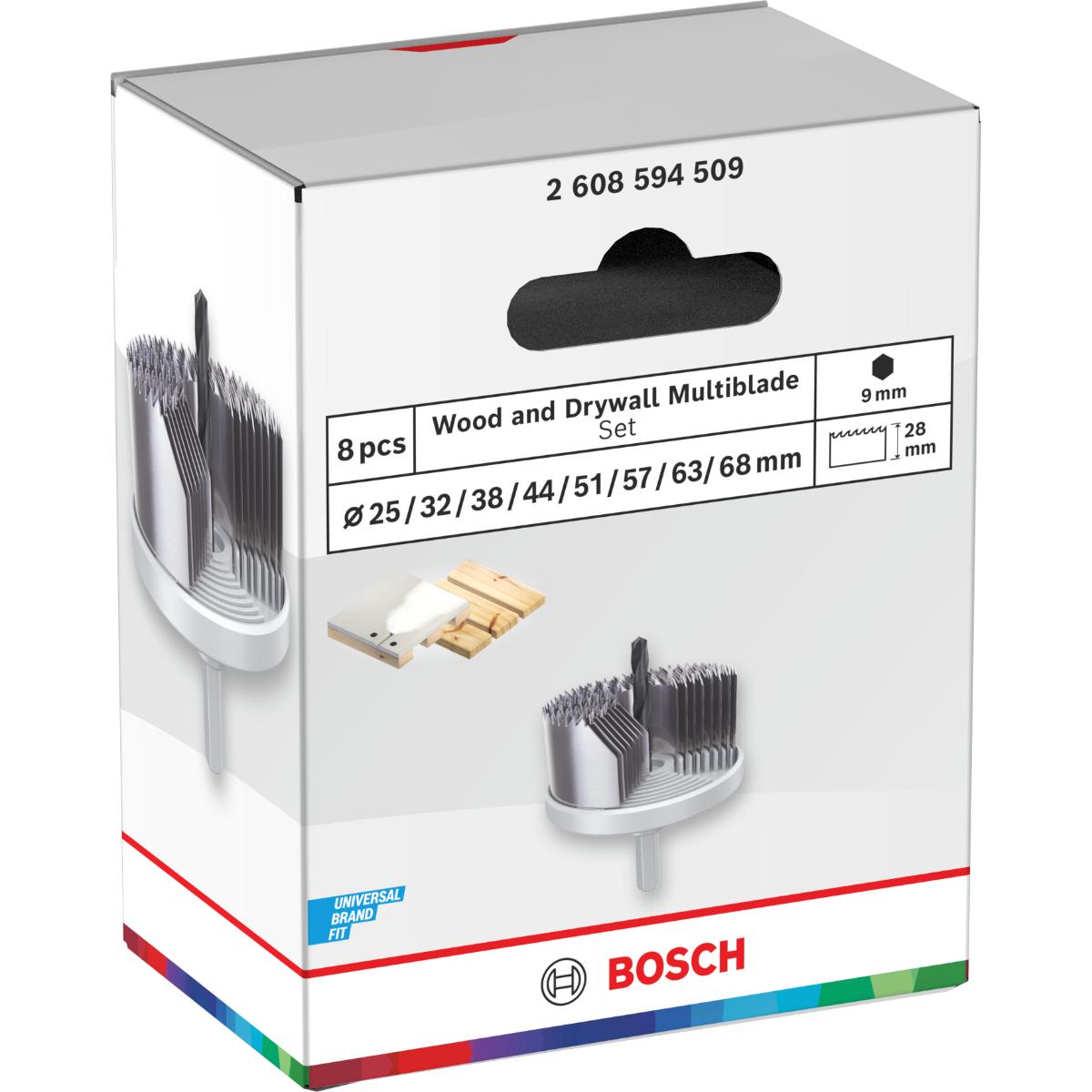 Bosch Wood and Drywall Lochsägen mit Aufsteckhalter, 25/32/38/44/51/57/63/68x28 mm, 8-teiliges Set