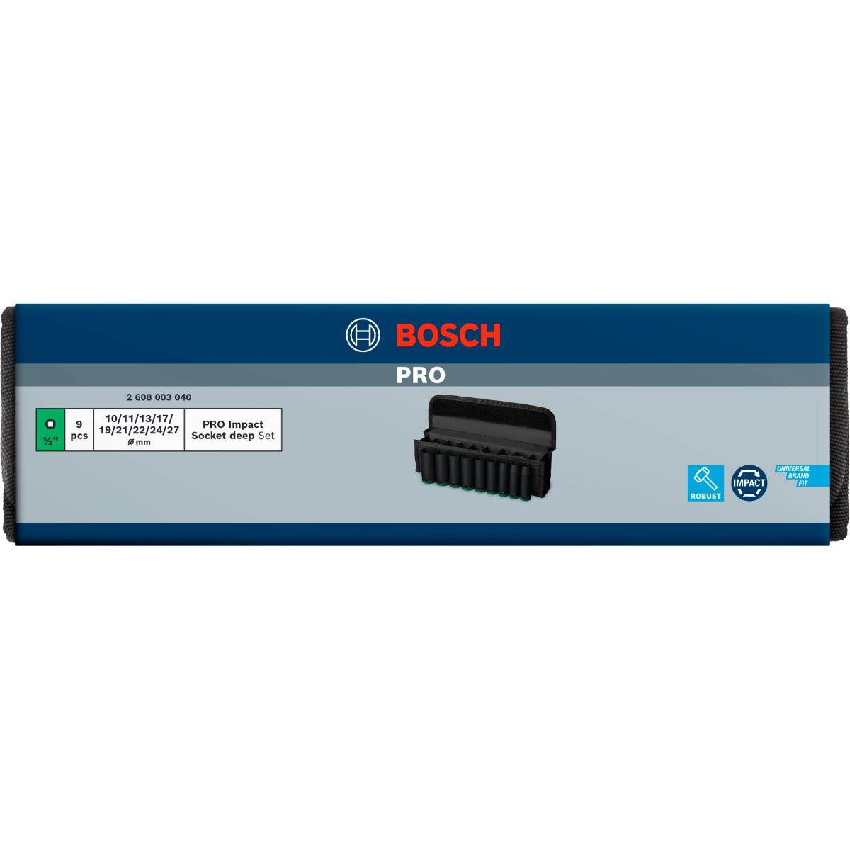 Bosch PRO Impact Socket Set, 1/2", tief, 9 teiliges Set