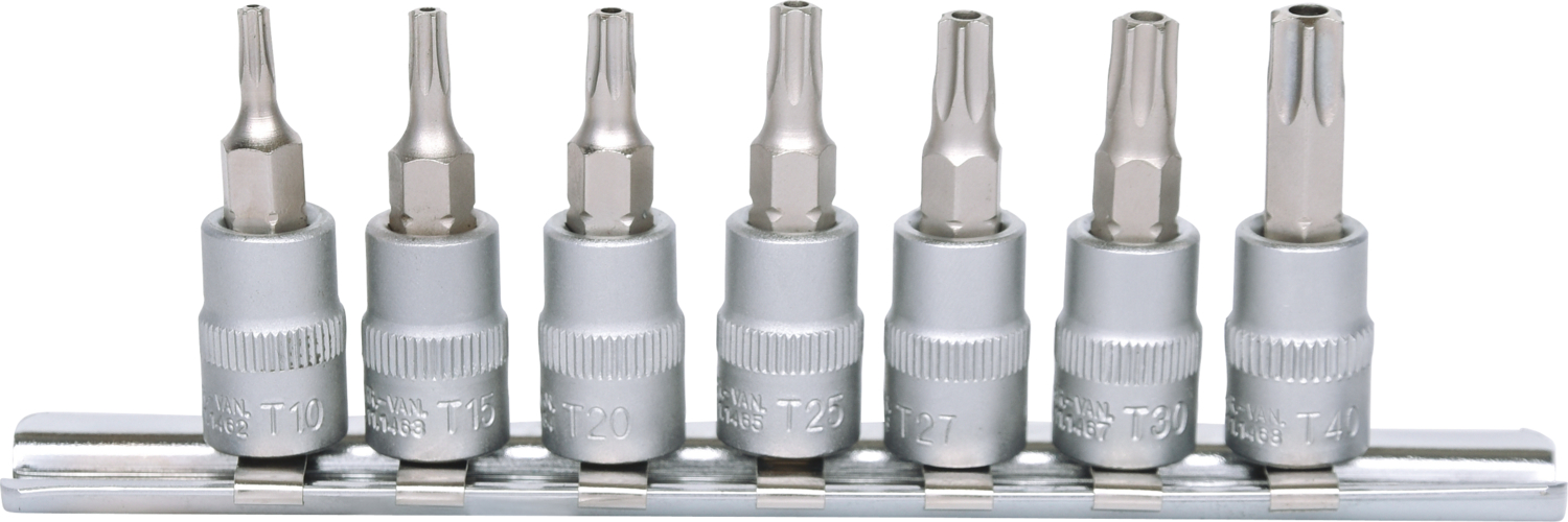KS Tools 1/4" Bit-Stecknuss-Satz, 7-tlg, TB10-TB40 mit Stirnlochbohrung
