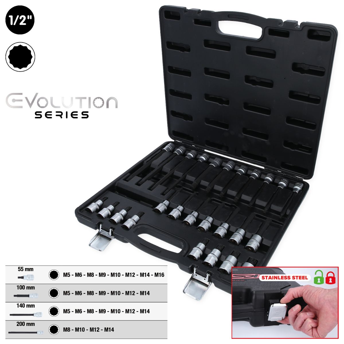 KS Tools 1/2 Zoll Bit-Stecknuss-Satz für Vielzahn (XZN)-Schrauben, 26-tlg