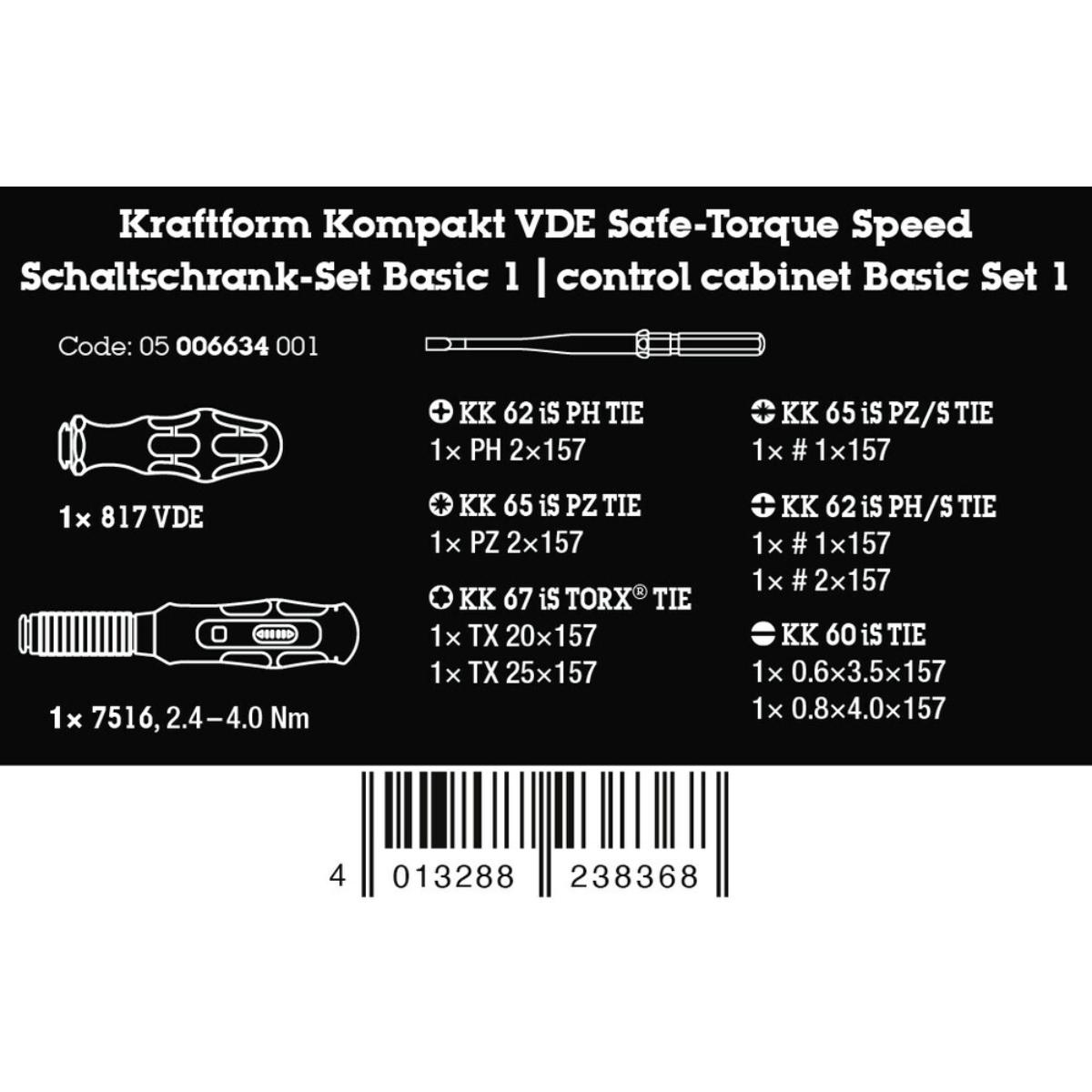 Wera Kraftform Kompakt VDE Safe-Torque Speed Schaltschrank-Set Basic 1