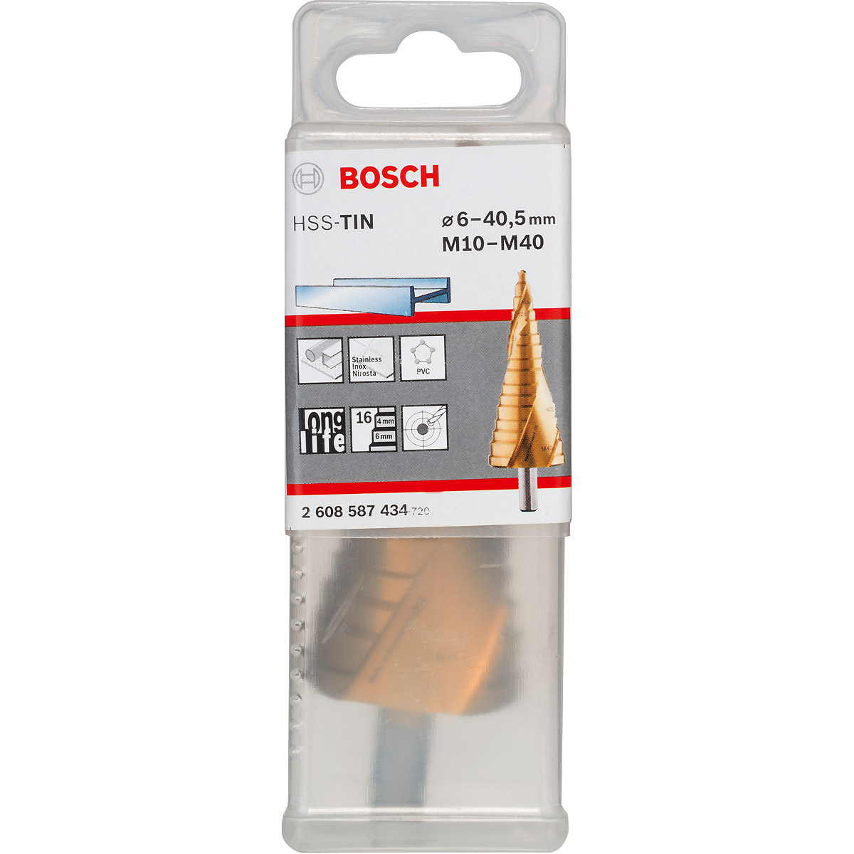 Bosch Stufenbohrer HSS-TiN, für Kabelverschr., M10 - M40, 10 mm, 125,5 mm, 12 Stufen
