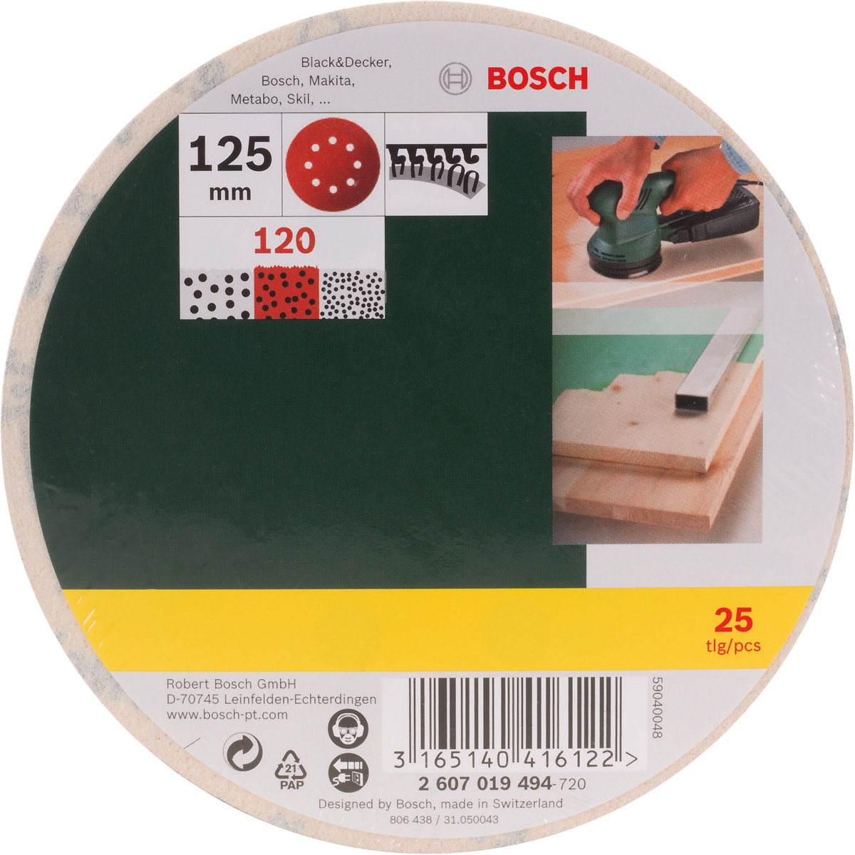 Bosch Schleifblatt-Set für Exzenterschleifer, 125mm, 25-teilig, 8 Löcher
