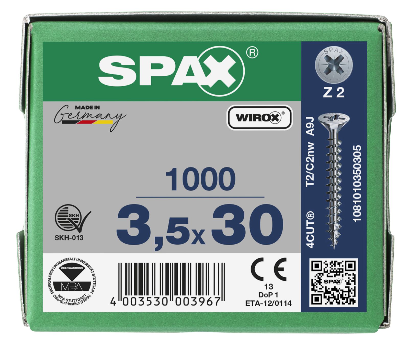 SPAX Senkmultikopf Bremsrippen Kreuzschlitz Z2 Vollgewinde WIROX, 1000 Stück