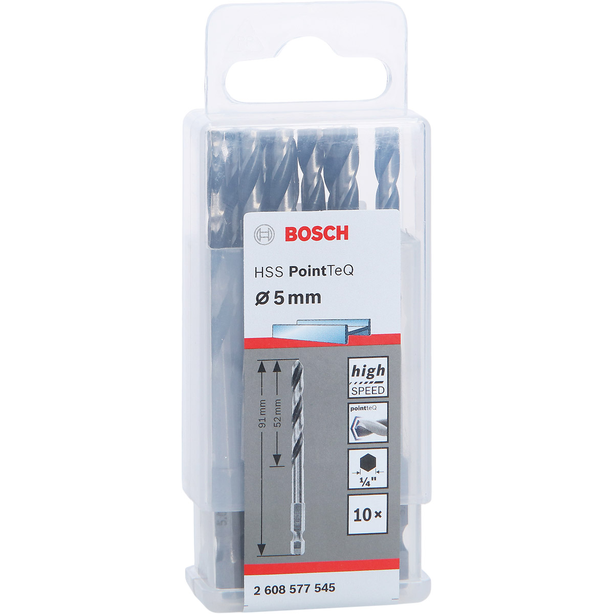 Bosch HSS-Spiralbohrer PointTeQ-Set mit Sechskantschaft 10 -teilig, 5,0 x 52 x 91 mm