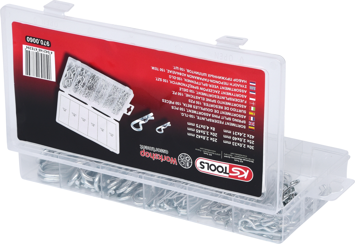 KS Tools Sortiment Federsplinte, 1,8x33 - 3,9x75, 150-tlg
