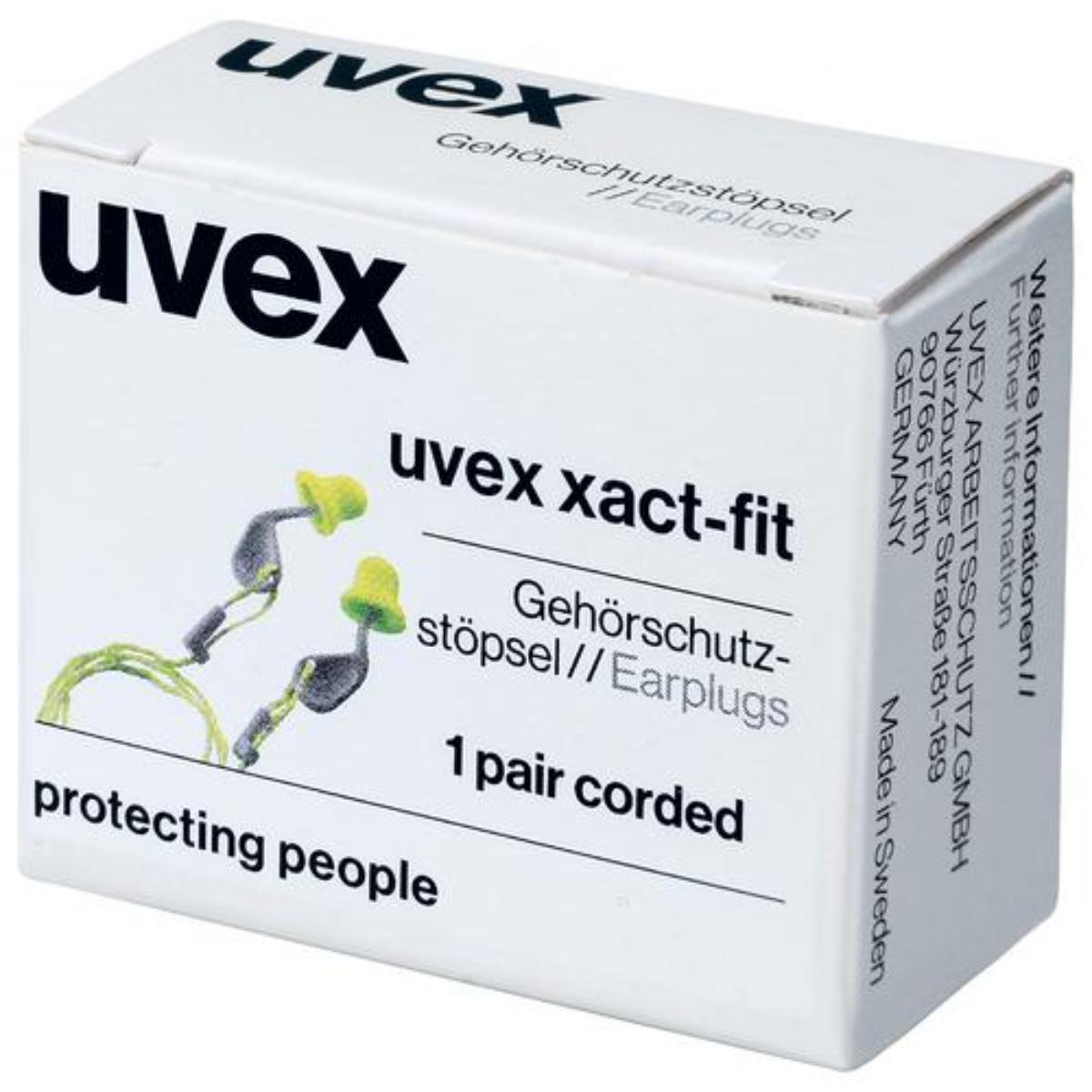 uvex xact-fit Gehörschutzstöpsel mit Kordel SNR 26 dB Größe M - Inhalt: 50 Paar paarweise in Mi