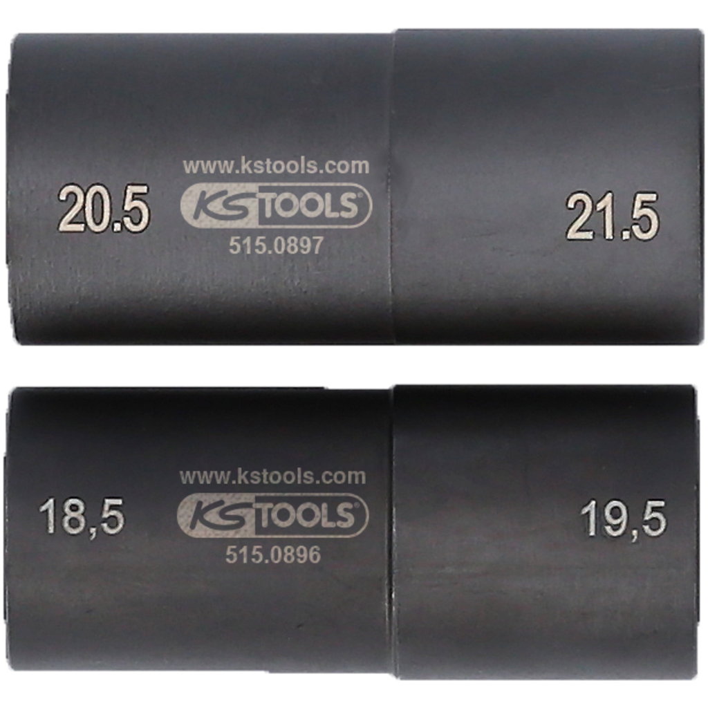 KS Tools 1/2" Spezial-Alu-Felgen-Kraft-Stecknuss-Satz für Ford, 18,5 / 19,5 / 20,5 / 21,5 mm, 2-tlg