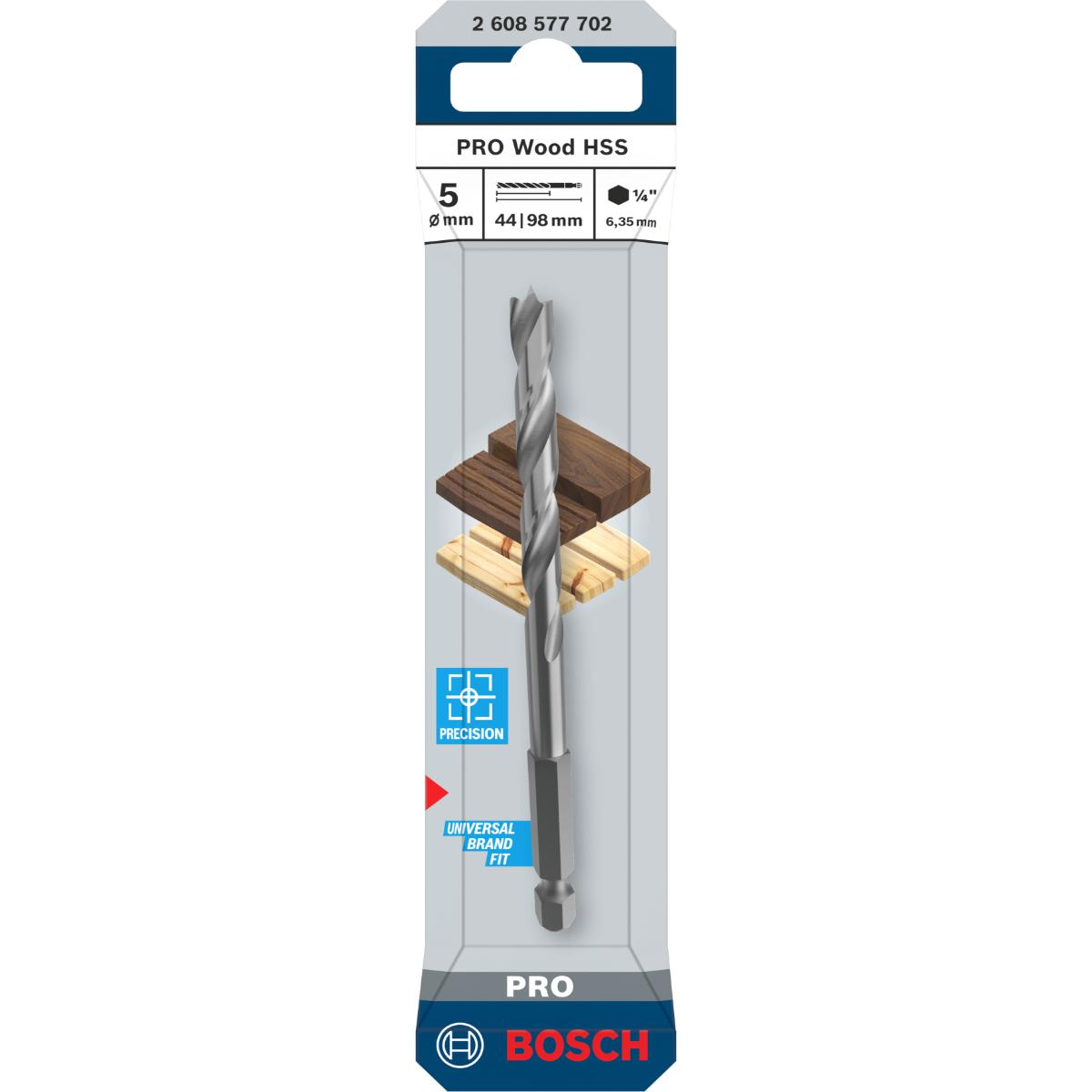 Bosch PRO Wood HSS-Holzspiralbohrer, 5x44x98 mm