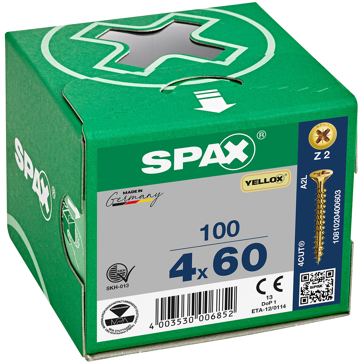 SPAX Senkmultikopf Kreuzschlitz Z2 Vollgewinde YELLOX, 100 Stück