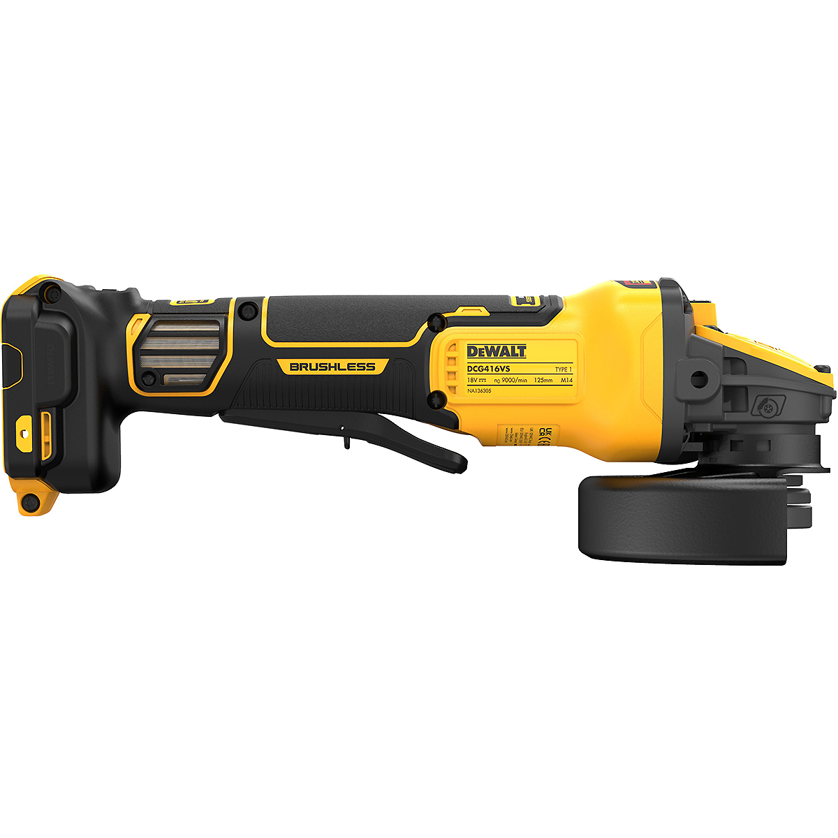 DEWALT Akku-Winkelschleifer 18V 125mm regulierbar mit Paddelschalter Basisversion