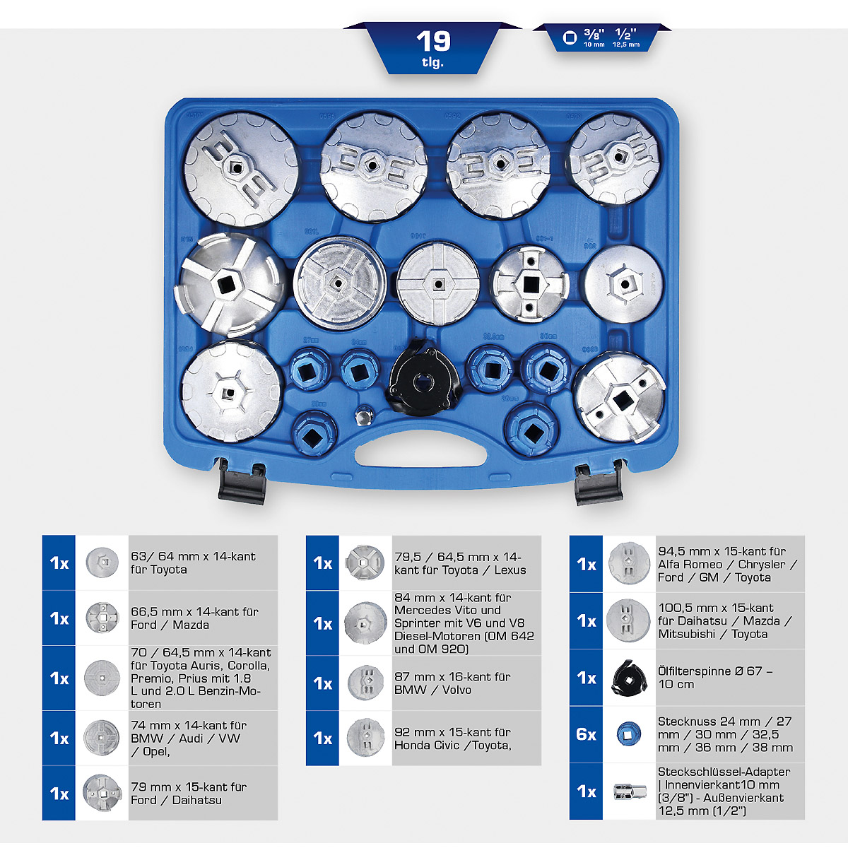Brilliant Tools Ölfilterschlüssel-Satz, 19-tlg