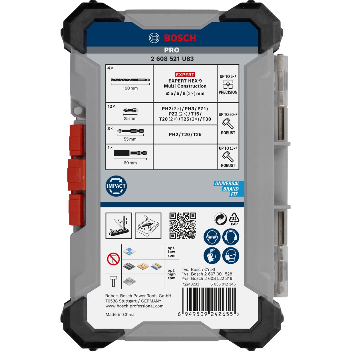 Bosch PRO Impact Schrauberbits und Multi Construction Bohrer Mixed, 20-teiliges Set